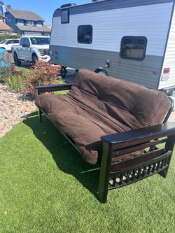 Wooden Futon Sofa Bed with Brown Corduroy Mattress