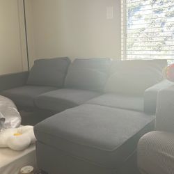 3 Seated Grey Couch and Ottoman w/ Storage