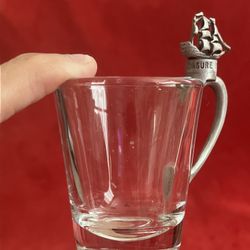 TREASURE ISLAND HOTEL LAS VEGAS SHOT GLASS PIRATE SHIP SILVER HANDLE Retired