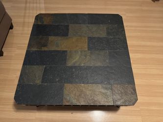 Antique Slate Stone/Metal Coffee Table and Side Table