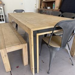 Matching Industrial Wood Bar + Dining Table Set w/ Chairs & Bench Only $475 For 11 Pieces. 