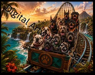 Dogs in a tropical rolletcoaster digital artwork for sale