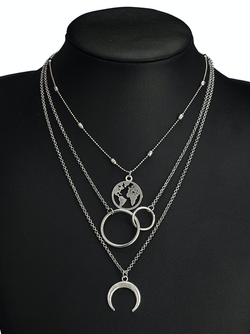 Fashion Bohemia World Map Crescent Moon Choker Multilayer Necklace For Women
