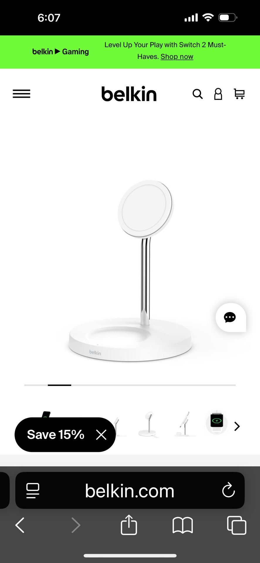 Belkin Boost Charge Pro 2-in-1 Wireless Charging Stand with MagSafe White