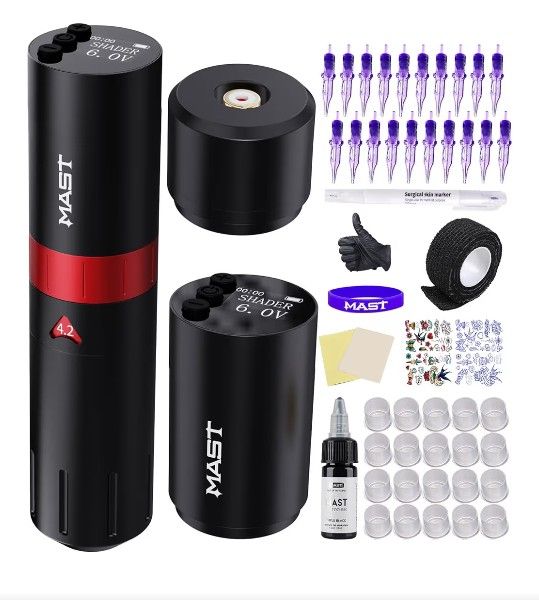Mast Flip2 Tattoo Kit Tattoo Pen Machine Gun Kit Wireless Rotary Tattoo Kit with Adjustable Strokes Length for Studio Aritsts