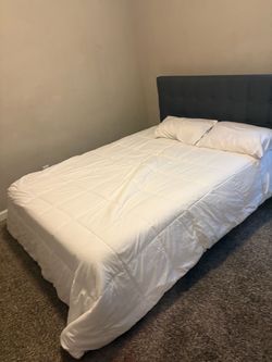 Queen Bed Frame with Upholstered Headboard with mattress