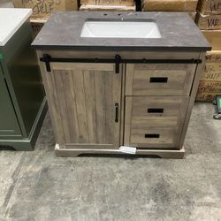 36" Bathroom Vanity Barn Door Bathroom Cabinet (Damaged )