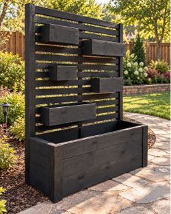 Wooden Planter Box with Trellis and Wall Planters