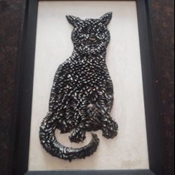 Black Cat Art Made With Shark Teeth Original Artwork 