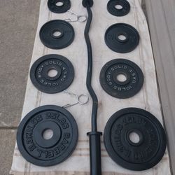 Olympic Curl Bar,Weights ,Clips