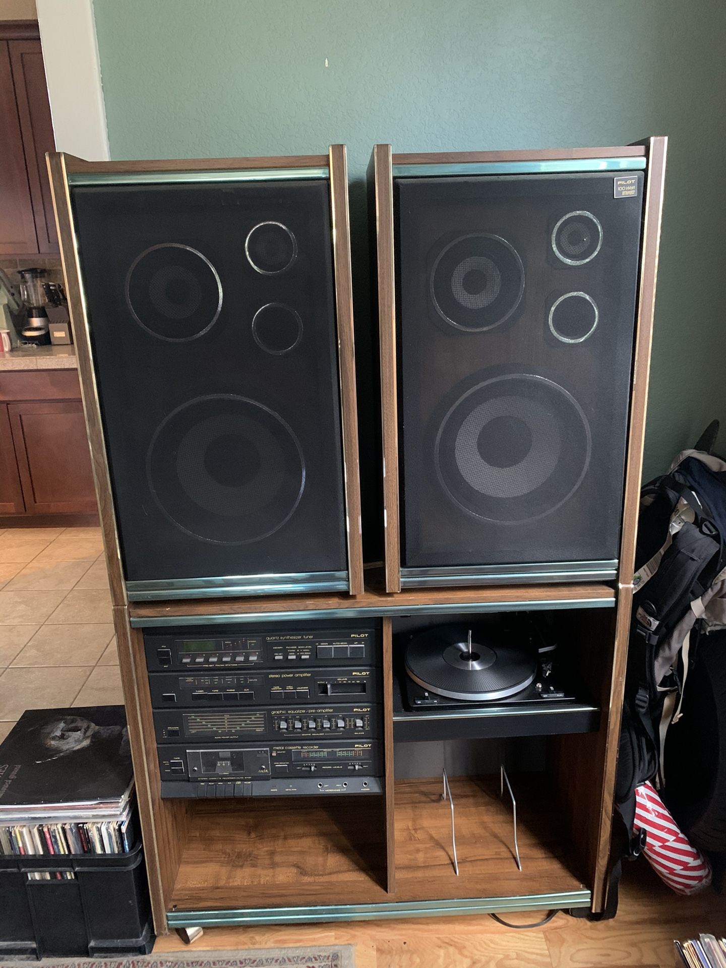 Pilot Stereo System Record/Tape Player, Cabinet, and Speakers