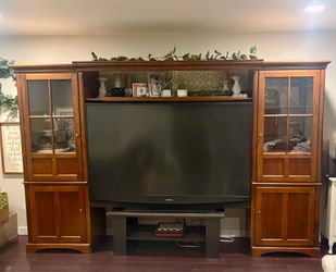 Solid wood touch light entertainments center with 72 inch TV