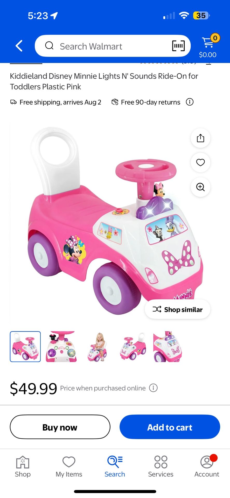 Kiddieland Disney Minnie Lights N' Sounds Ride-On for Toddlers Plastic Pink