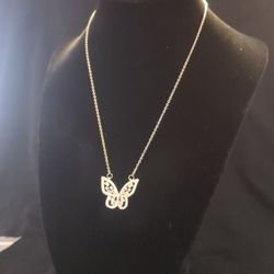 Jeweld Butterfly 18k White Gold Plated Stainless Steel Necklace 16+2 Length 
