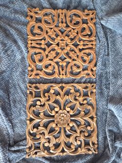Pair of Boho Carved Wood Panels Hand-crafted in India