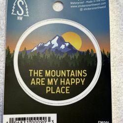 ‘THE MOUNTAINS ARE MY HAPPY PLACE’   Stickers Northwest waterproof Vinyl sticker   