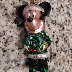 Disney Mickey Mouse with Wreath Figural Blown Glass Ornament- New Condition 