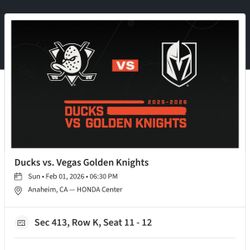 Anaheim Ducks Vs Las Vegas Knights /Kraken 