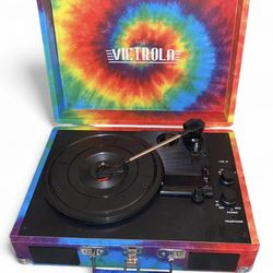 Victrola rainbow tie dye record player Blue tooth  Can connect headphones