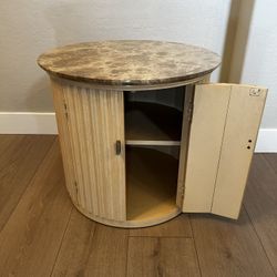 Vintage Century Furniture Neoclassical Roman Round Marble Top Side Table w/ Solid Wood Fluted Base