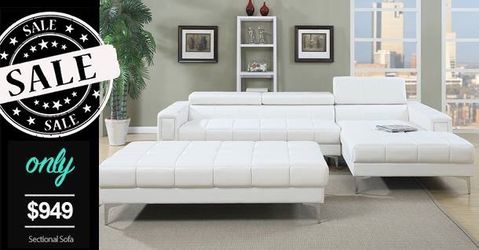 New premium white bonded leather sofa sectional