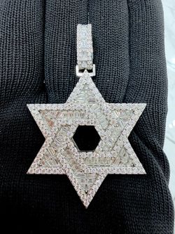 925 silver moissanite Iced Out Star of David Pendant