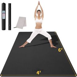 CAMBIVO Large Yoga Mat (6'x 4'), Extra Wide Workout Mat for Men and Women, Yoga Mat Thick 1/3 &1/4 Exercise Mats for Home Workout, Yoga, Pilates (Blac