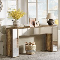 JW1011 63" Mirrored Console Table, Wooden Sofa Table Hallway Table