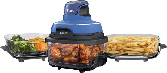 Ninja Crispi 5-in-1 Portable Glass Air Fryer – 1500W, 6-Cup, 4QT & 2.5QT Containers, Blue (Renewed)