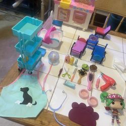 Doll furniture and pet grooming kit