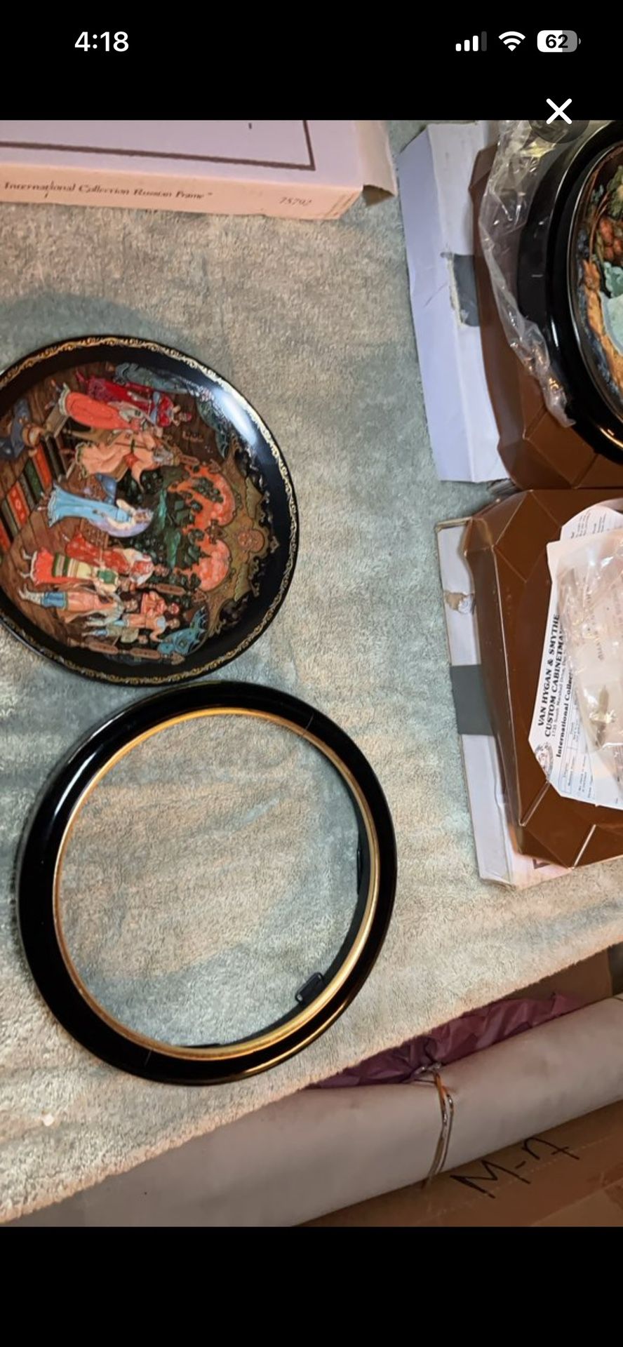 13 Vintage Russian Plates With Wooden Frames 