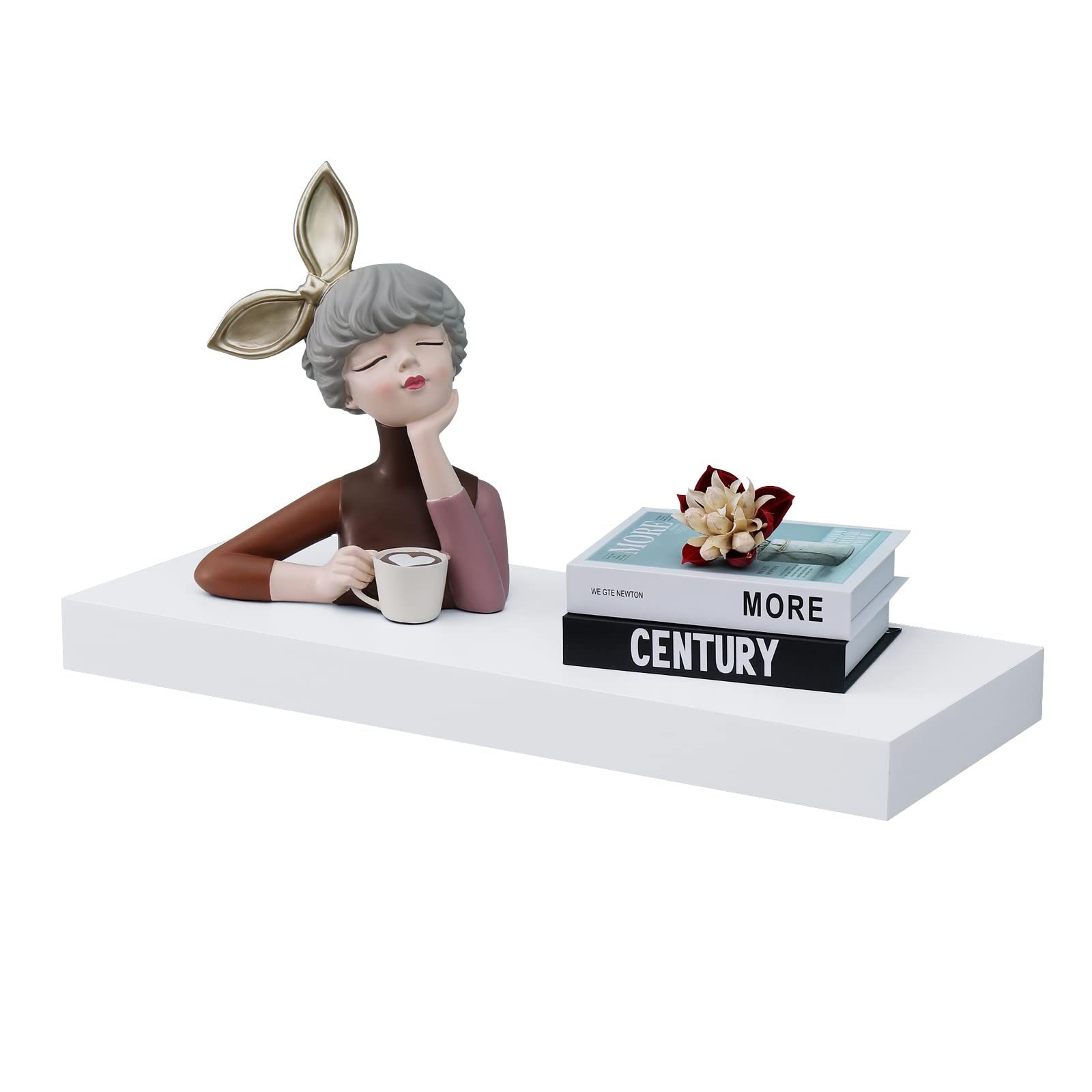 WELLAND 24 Inch White Mission Floating Shelves For Wall 23 3/5" X 9 1/4" X 2" White