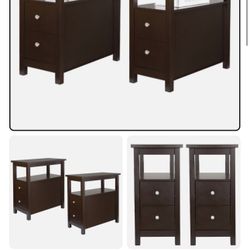 2PCS End Tables w/2 Drawers Shelf Narrow Hallway Table Organizer Decor Durable