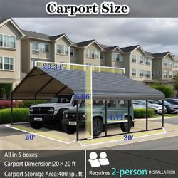 New 20’ x 20’ Metal Carport Canopy Shelter with Roof