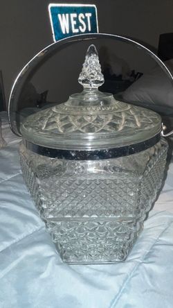 Cut Glass Ice Bucket with Lid and Handle