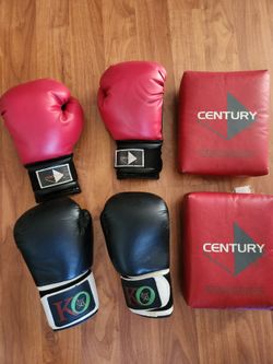 Boxing gloves and pads