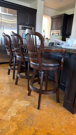 Upholstered swivel kitchen stool (3)  dark espresso brown