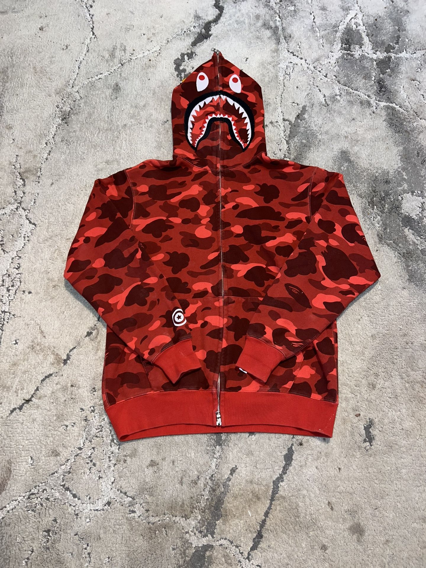 Bape Red Camo Shark Full Zip Hoodie🩸