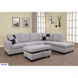 New White Grey Sectional and ottoman 