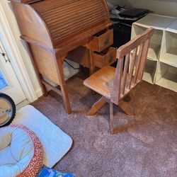 Antique 1940’s Child’s Roll-top Desk W/ Original Chair
