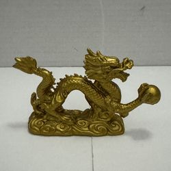 NIB  Chinese Dragon Feng Shui  Fire Pearl Of Wisom  Gold  4.5” x 2.5” Inches