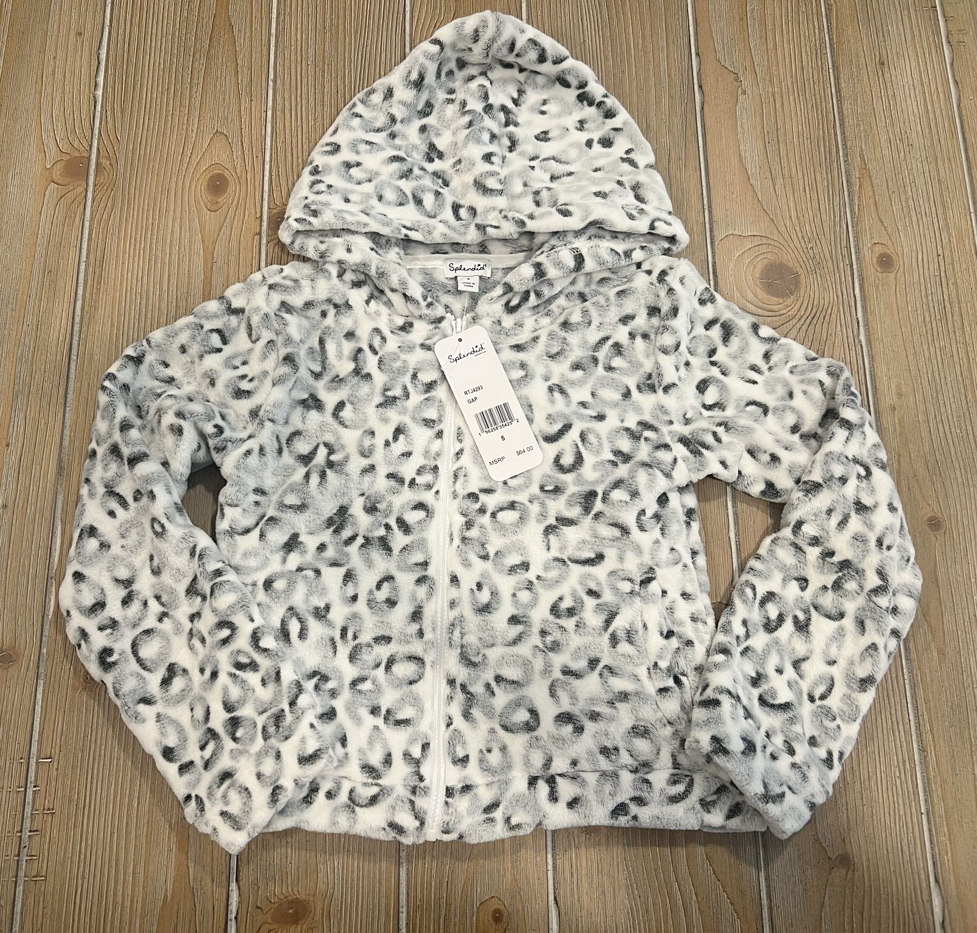 NWT Splendid Girls' Leopard Printed Fleece Jacket Size 5 Retail $64