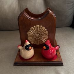 Handcrafted Wooden Napkin Holder & Bird Salt N Pepper Shakers