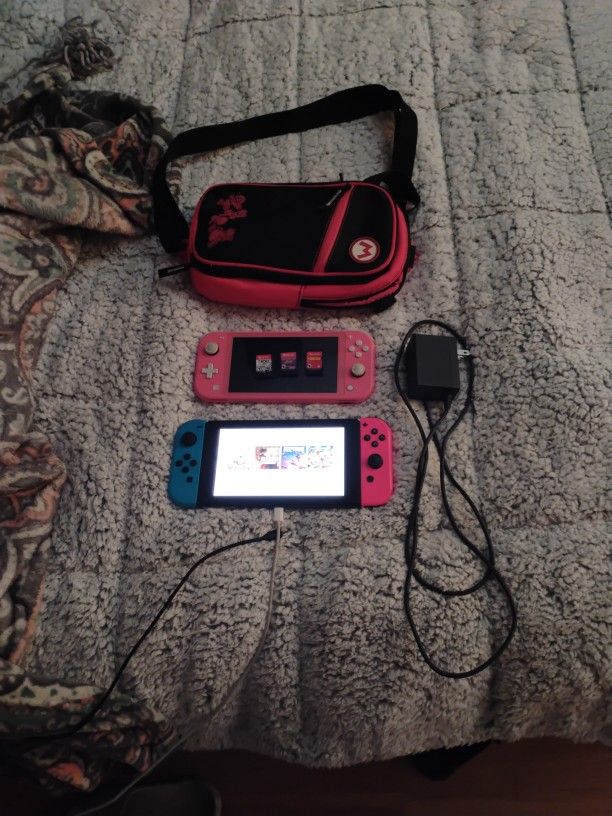 Nintendo Switch And Switch Lite With Games And Bag