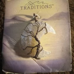 Pearlescent Wire-Wrap Tree on Moon Pendant