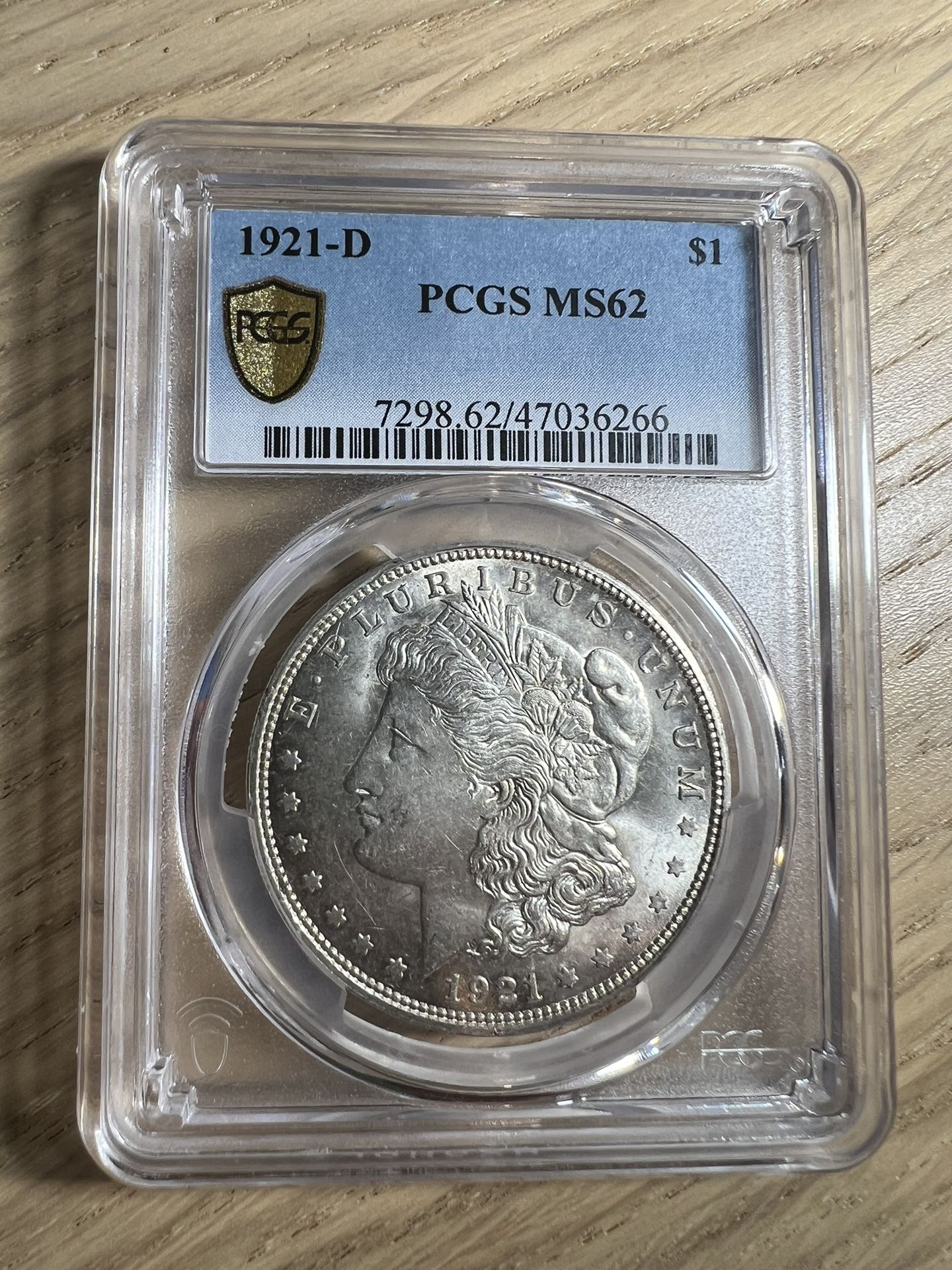 1921 D MORGAN SILVER DOLLAR $1 PCGS MS62