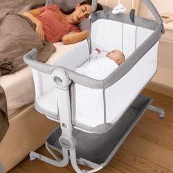 Cowiewie Baby Bassinet 2-1 Beside Sleeper With Wheels & Hanging Toys For Baby Foldable - Handbag Can Be Stored Or Carried Out Quilted Mattress  Open b