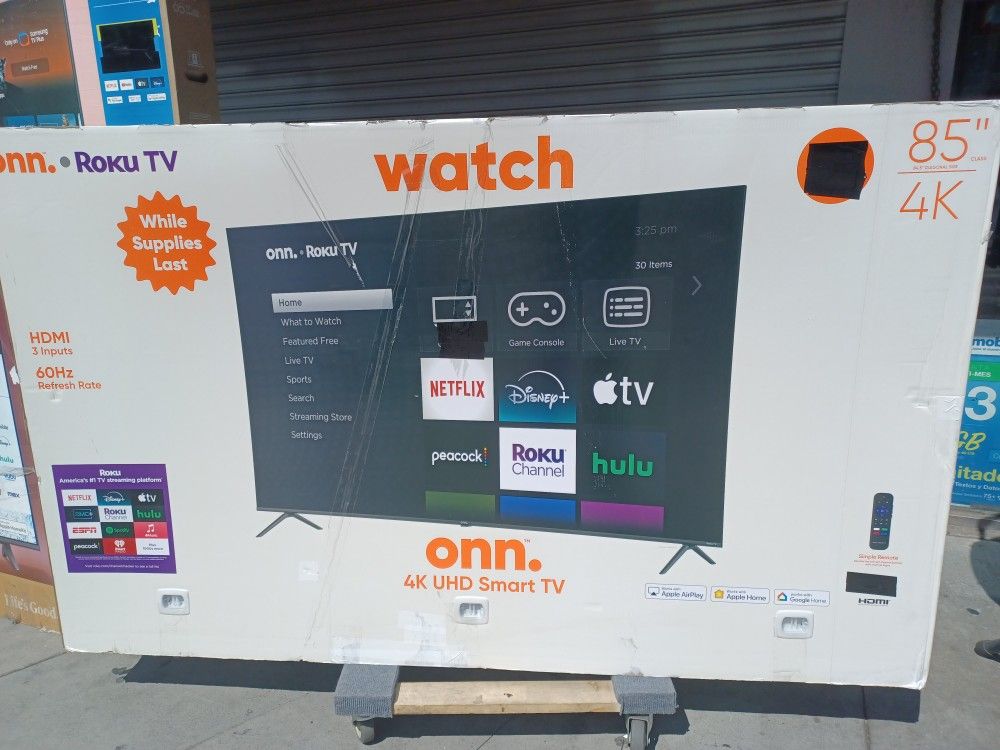 Best Deals. 85" Screen Led Smart 4k By Onn With Roku Streaming. Endless Entertainment