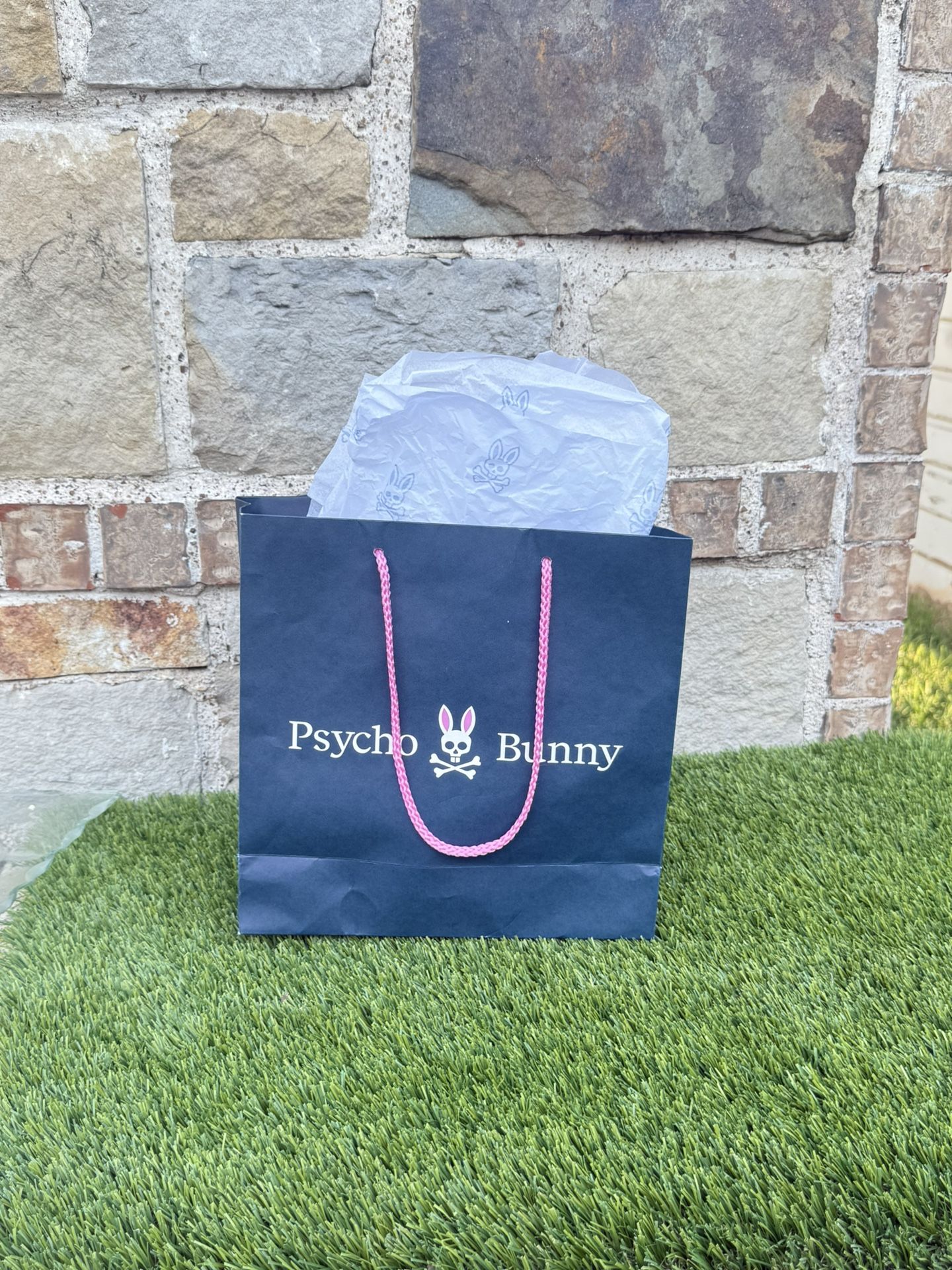 Psycho Bunny Dark Blue Gift Bag with Pink Handles