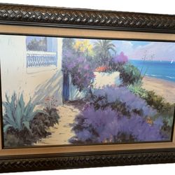 Large Framed Tropical Beachfront Painting